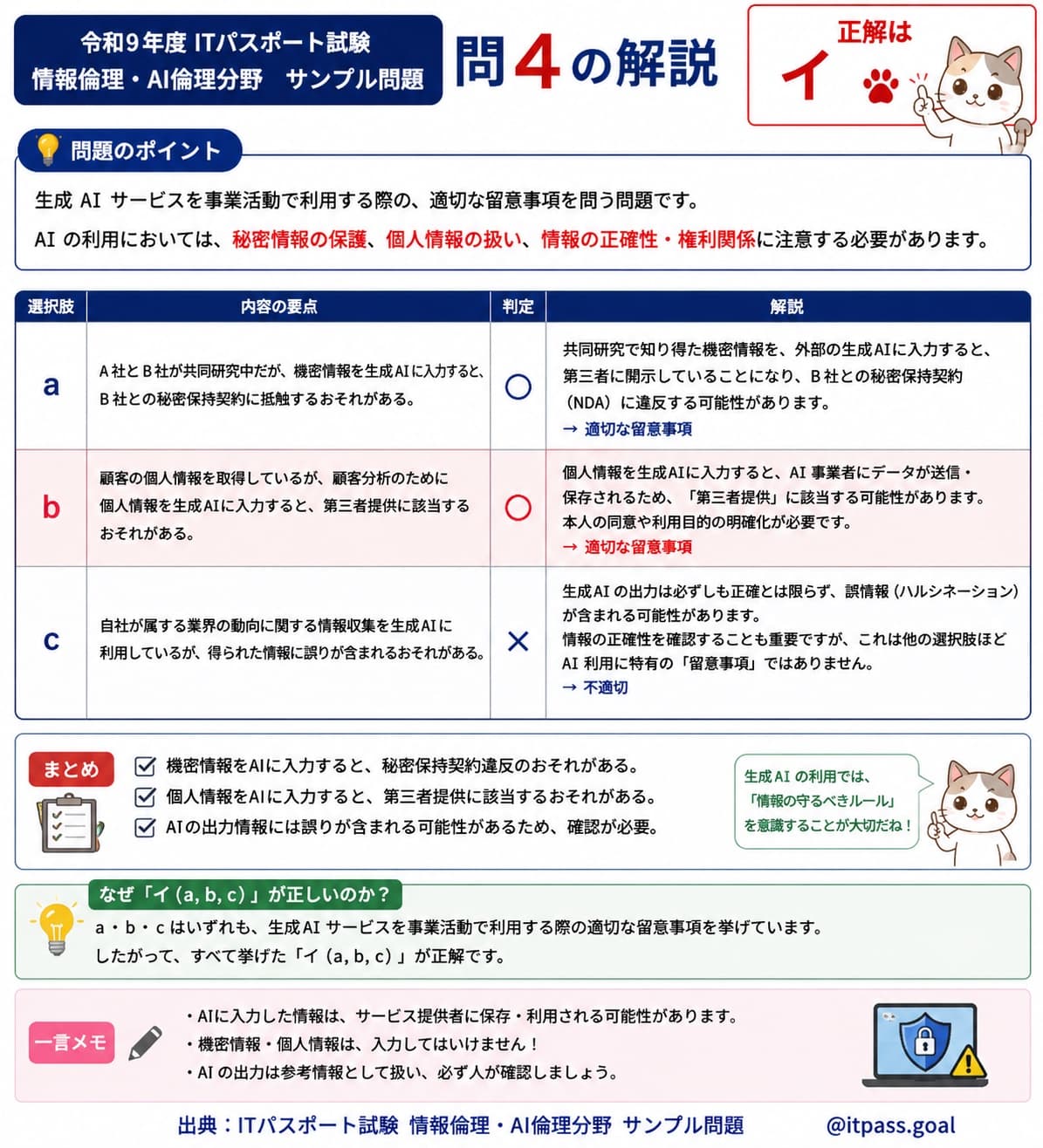令和9年度 ITパスポート試験 情報倫理・AI倫理分野 問4 解説